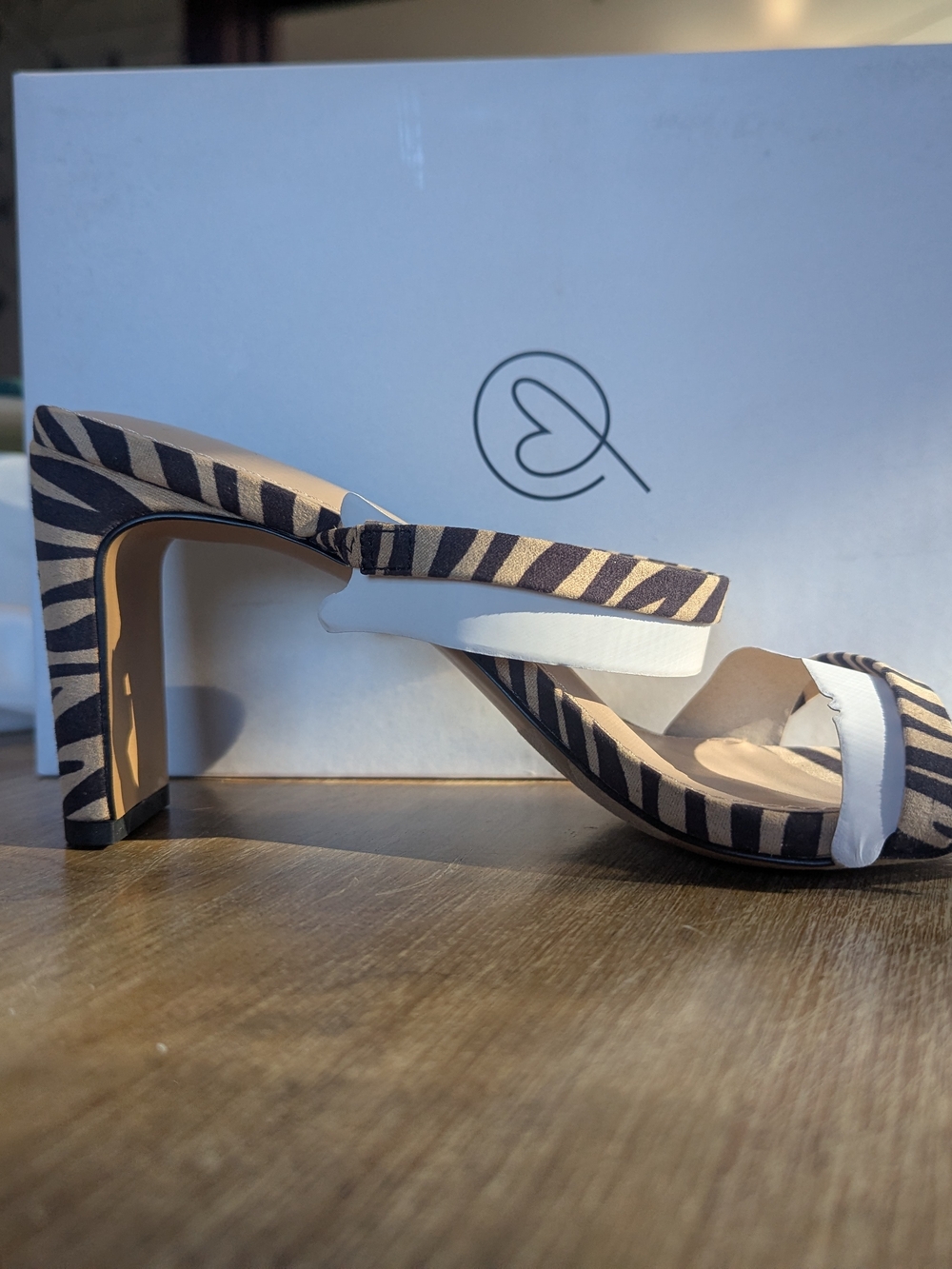 Zebra-Print Strappy Slide Heels in Black & Cream - Picture 3 of 7